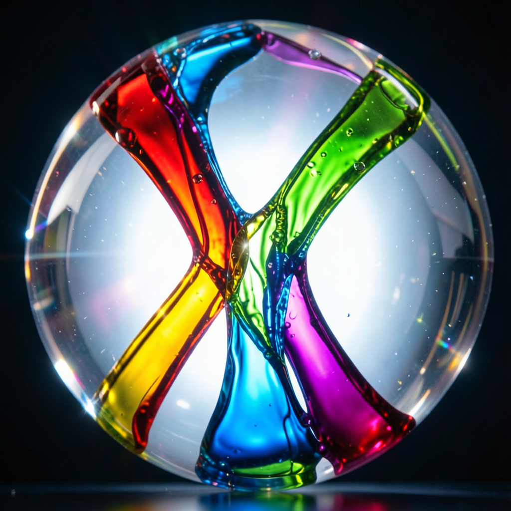 three distinct streams of colored liquid merging seamlessly into a perfect crystal sphere macro photography backlighting vibrant color palette fluid dynamics style high resolution