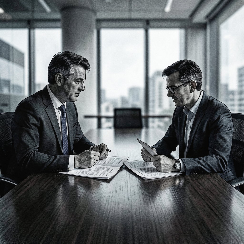 modern law firm conference room with legal professionals reviewing documents on tablets blurred background dynamic composition natural light